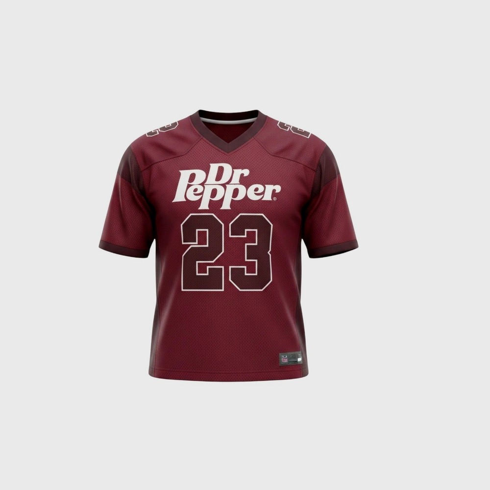 Dr Pepper Jersey Shirt Unisex Medium Maroon Mesh V-Neck Graphic 23 Crop Tee